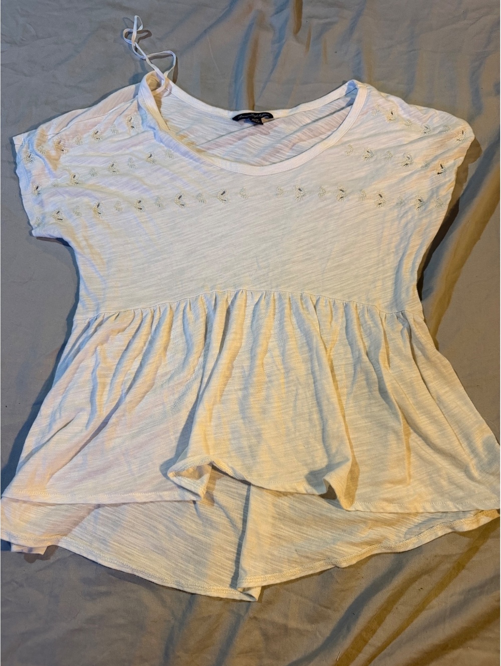 American Eagle Outfitters White Embroidered Peplum Top XS